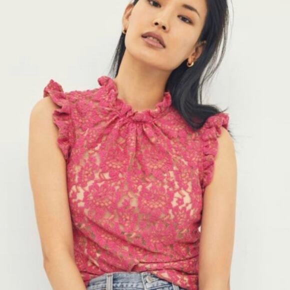 Anthropologie Dolan Pink Rose Ruffled Top size XS - Picture 1 of 8